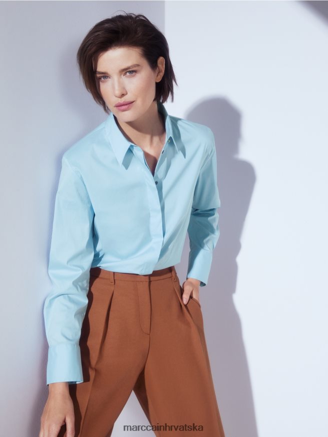 atmosferski plava Marc Cain duga bluza od mješavine pamuka odjeća 4D66P41016