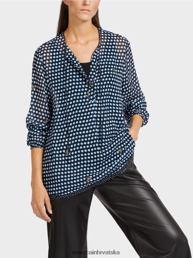 crno Marc Cain bluza od viskoze s motivom točkica i pčelice odjeća 4D66P4989