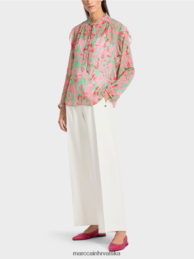 svijetli žad Marc Cain bluza s volanima i cvjetnim uzorkom odjeća 4D66P4972