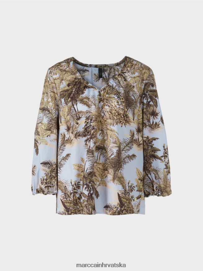 svijetlo puder plava Marc Cain gornji dio u stilu bluze s motivom palme odjeća 4D66P4965