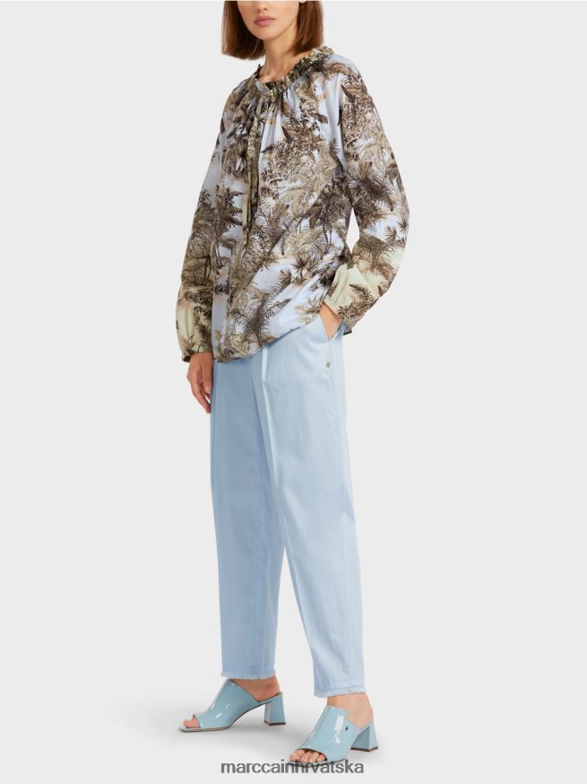 svijetlo puder plava Marc Cain raglan bluza s motivom palme odjeća 4D66P4963