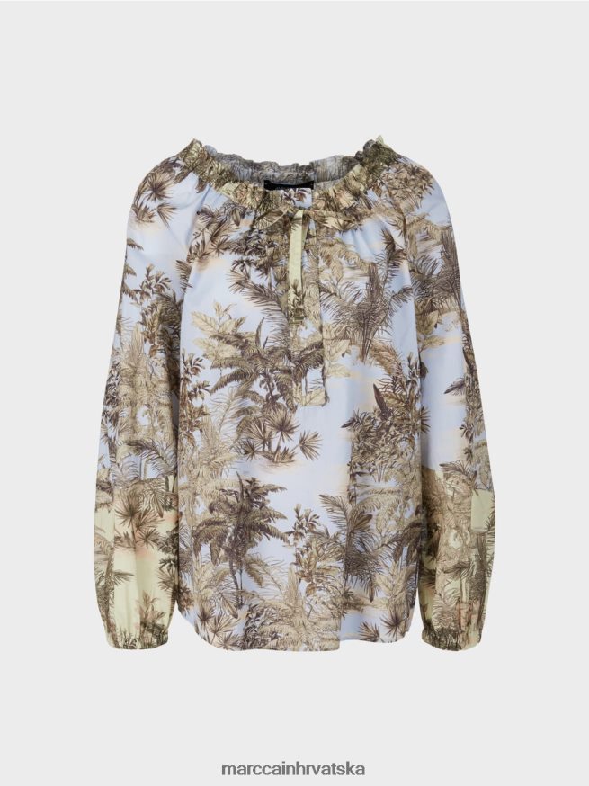 svijetlo puder plava Marc Cain raglan bluza s motivom palme odjeća 4D66P4963