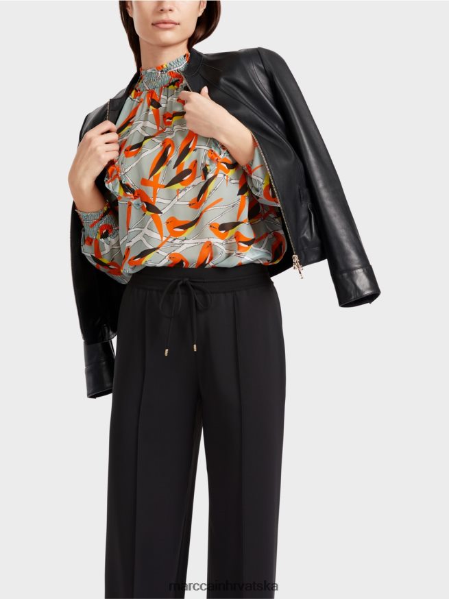 tamno nebesko plavo Marc Cain razigrana bluza s motivom ptica odjeća 4D66P4879