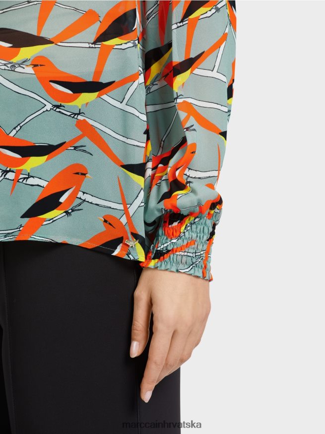 tamno nebesko plavo Marc Cain razigrana bluza s motivom ptica odjeća 4D66P4879