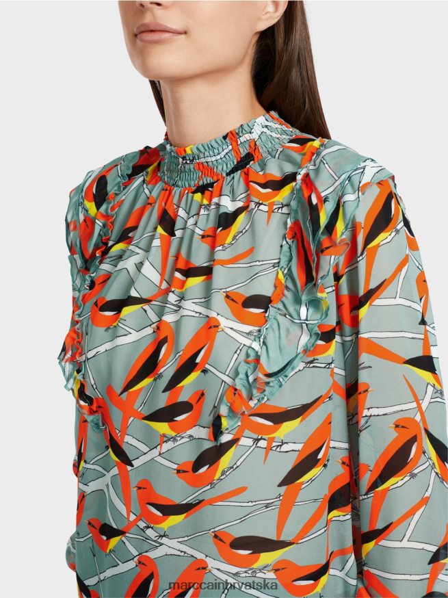 tamno nebesko plavo Marc Cain razigrana bluza s motivom ptica odjeća 4D66P4879