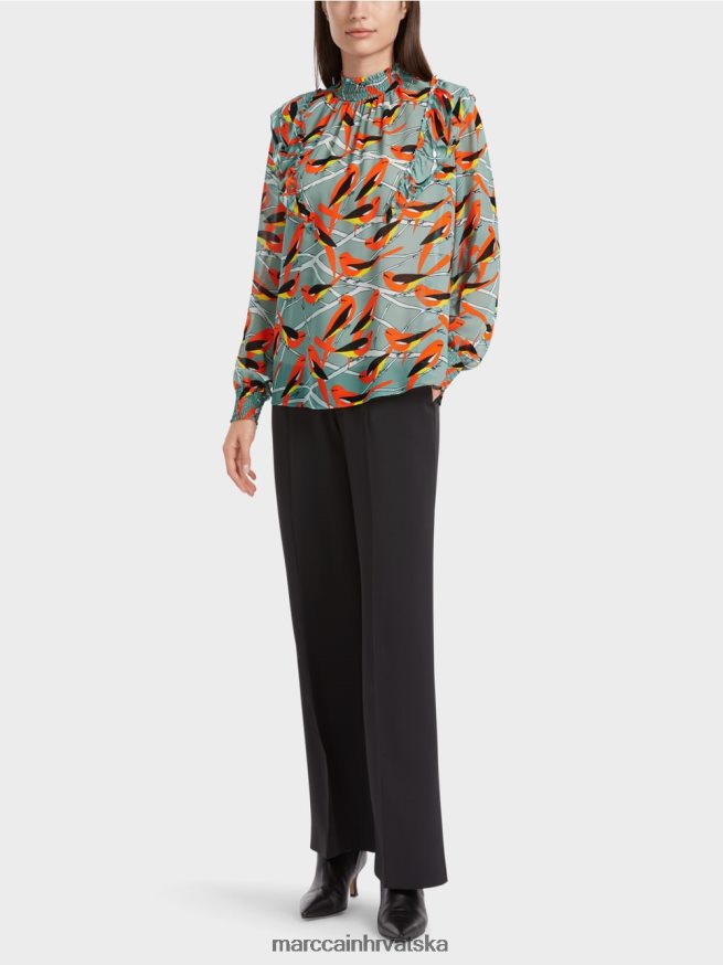 tamno nebesko plavo Marc Cain razigrana bluza s motivom ptica odjeća 4D66P4879