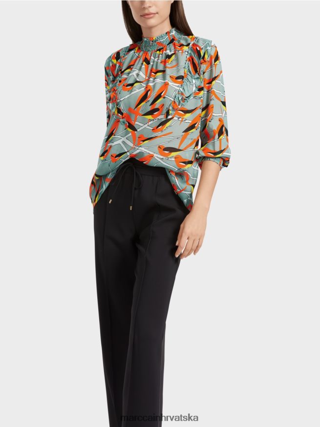 tamno nebesko plavo Marc Cain razigrana bluza s motivom ptica odjeća 4D66P4879