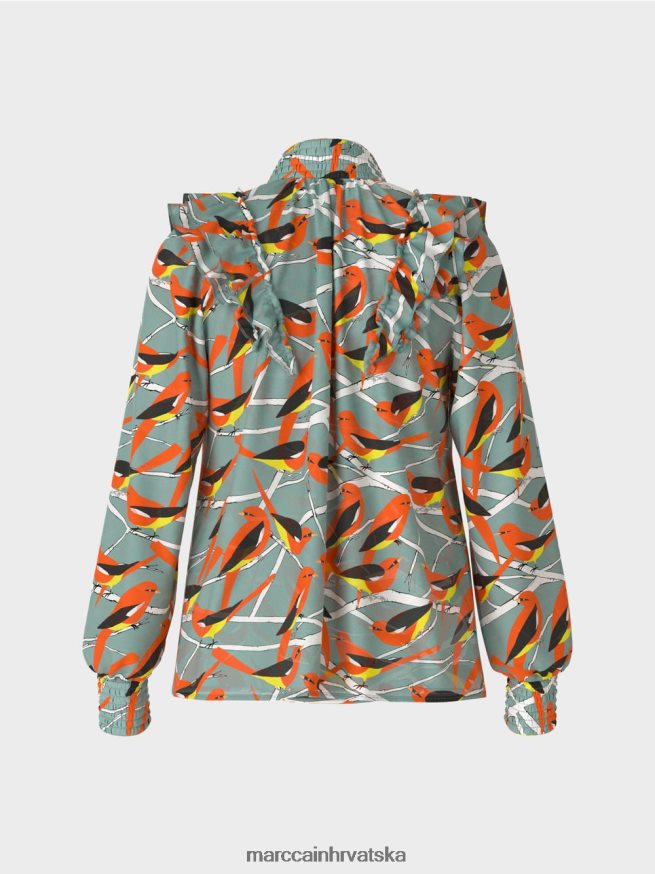 tamno nebesko plavo Marc Cain razigrana bluza s motivom ptica odjeća 4D66P4879