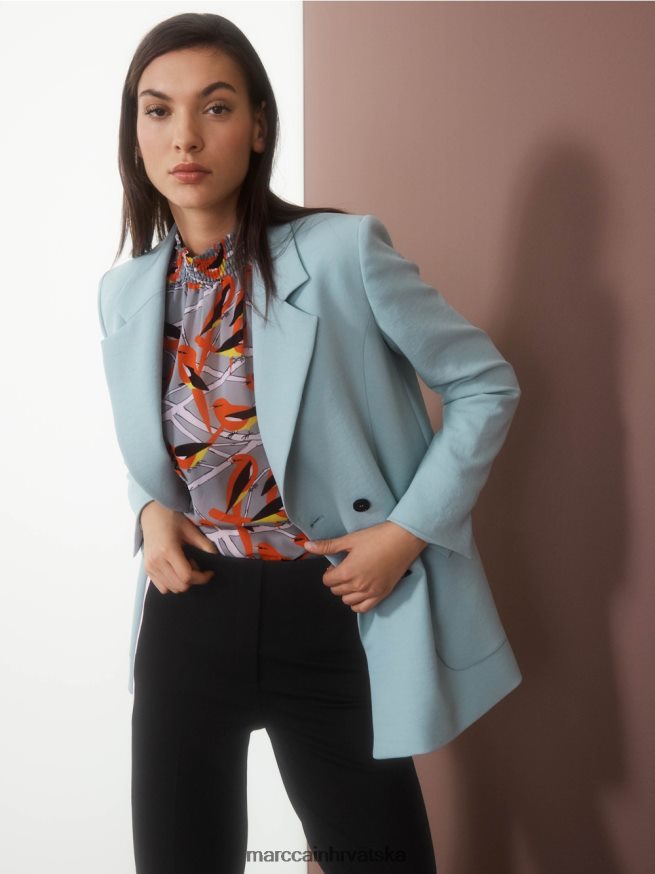 tamno nebesko plavo Marc Cain razigrana bluza s motivom ptica odjeća 4D66P4879