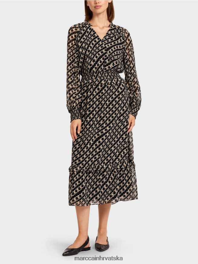 crno Marc Cain duga haljina s geometrijskim dizajnom odjeća 4D66P4127