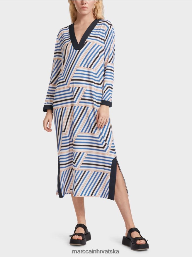 plavetnilo Marc Cain midi haljina s asimetričnim prugama odjeća 4D66P452