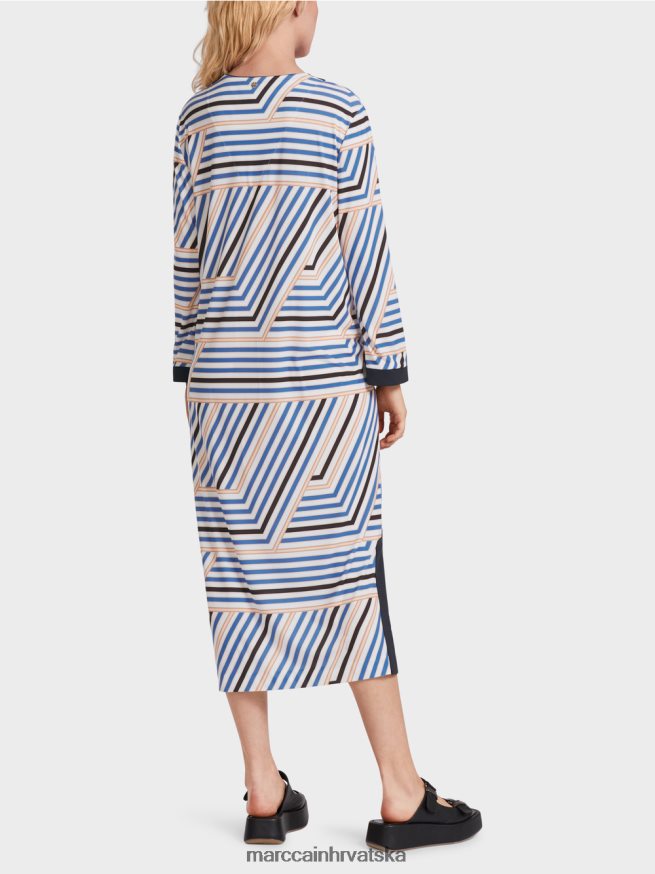 plavetnilo Marc Cain midi haljina s asimetričnim prugama odjeća 4D66P452