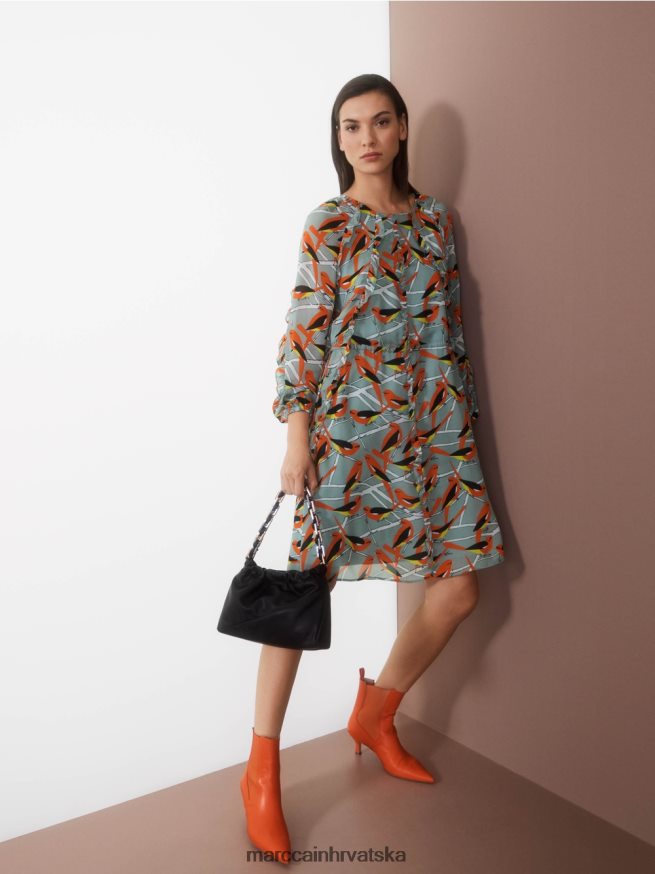 tamno nebesko plavo Marc Cain haljina s ptičjim dizajnom odjeća 4D66P444