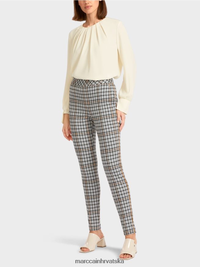 atmosferski plava Marc Cain karirane hlače s pasovima sa strane odjeća 4D66P4735