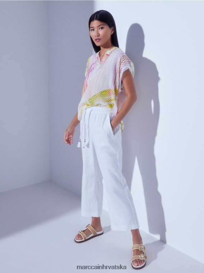 bijela Marc Cain ležerne ljetne hlače od mješavine lana odjeća 4D66P4626