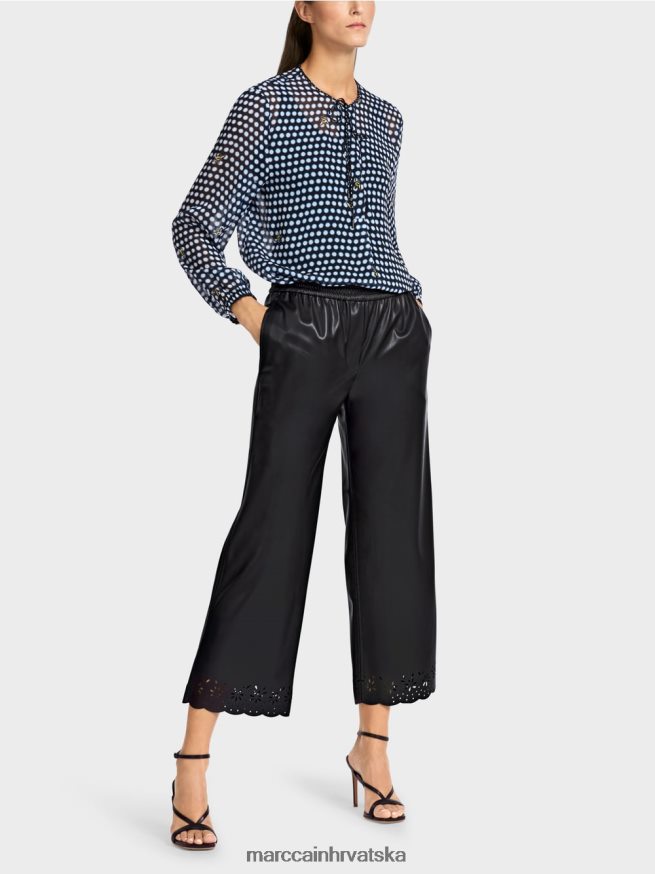 crno Marc Cain ležerne široke hlače od umjetne kože odjeća 4D66P4713