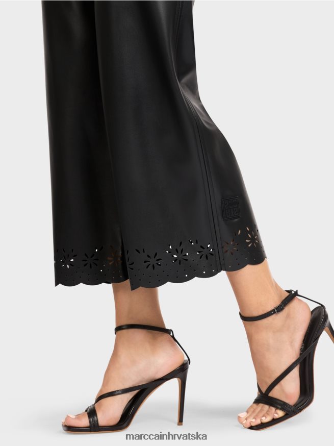 crno Marc Cain ležerne široke hlače od umjetne kože odjeća 4D66P4713