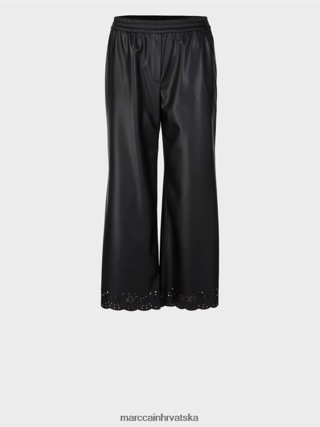 crno Marc Cain ležerne široke hlače od umjetne kože odjeća 4D66P4713
