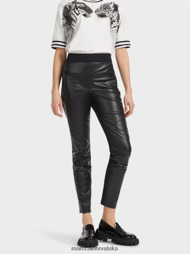 crno Marc Cain zabavne kožne sinnar hlače odjeća 4D66P4533