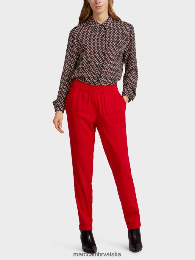 duboka crvena Marc Cain lanene hlače s jogger pojasom odjeća 4D66P4613
