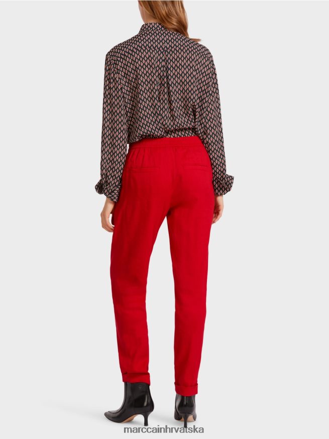 duboka crvena Marc Cain lanene hlače s jogger pojasom odjeća 4D66P4613