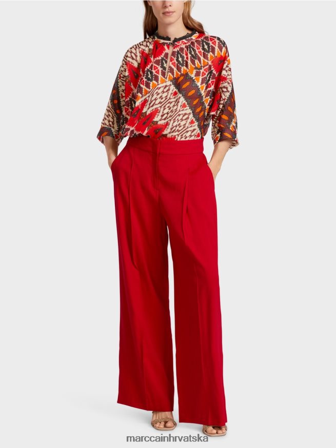 duboka crvena Marc Cain plisirane lanene hlače odjeća 4D66P4610