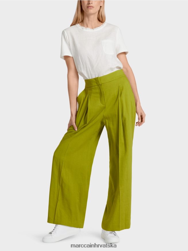 duboko maslinasto zelena Marc Cain plisirane lanene hlače odjeća 4D66P4638