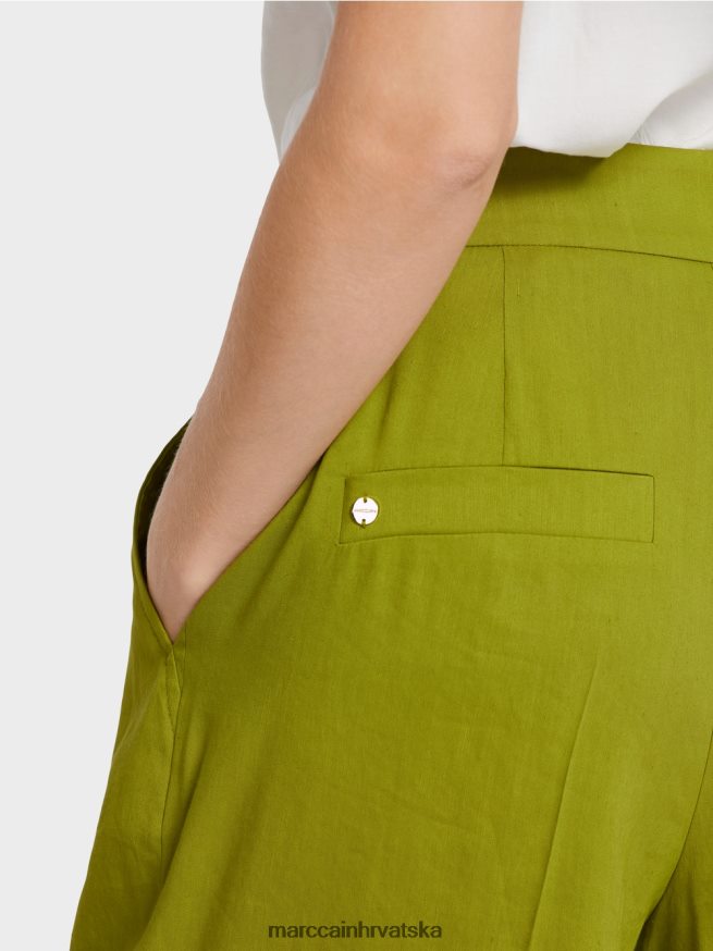 duboko maslinasto zelena Marc Cain plisirane lanene hlače odjeća 4D66P4638