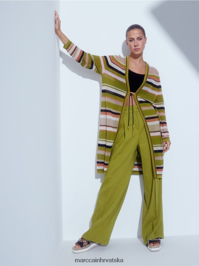 duboko maslinasto zelena Marc Cain plisirane lanene hlače odjeća 4D66P4638