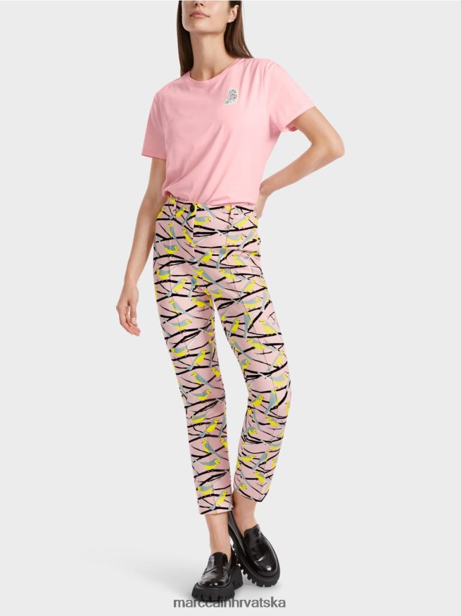 nježno puder roza Marc Cain hlače s dizajnom ptica sydney odjeća 4D66P4586