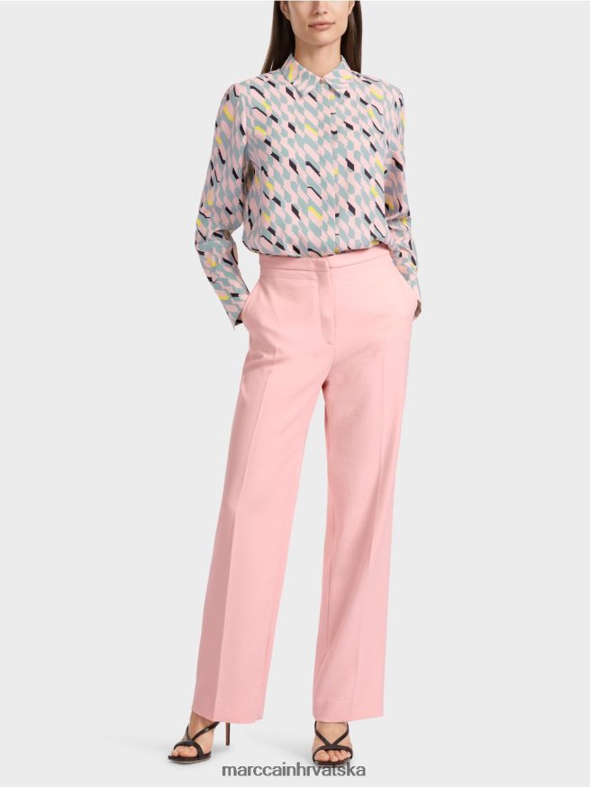 nježno puder roza Marc Cain široke nogavice naborane hlače wukari odjeća 4D66P4584