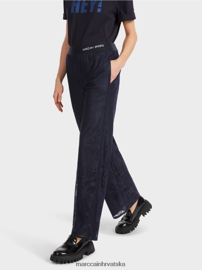 ponoćno plava Marc Cain welby hlače širokih nogavica od čipke od tila odjeća 4D66P4543