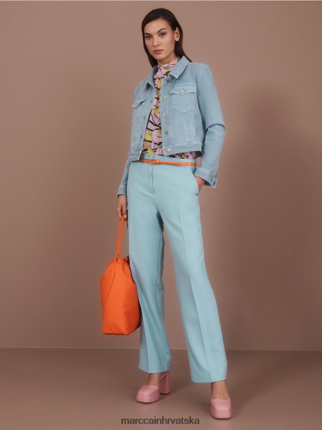 tamno nebesko plavo Marc Cain široke nogavice naborane hlače wukari odjeća 4D66P4590