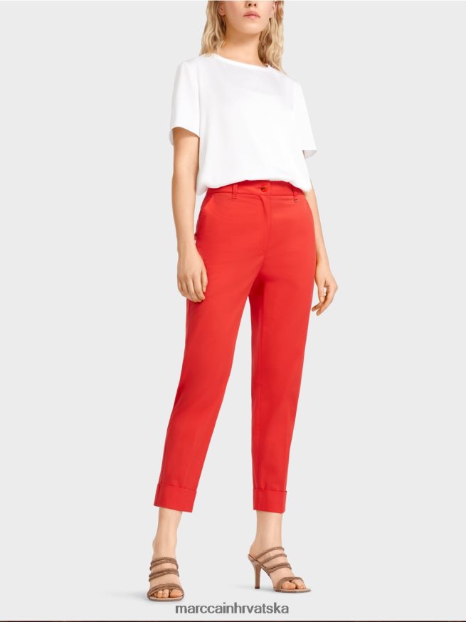 vatreno crveno Marc Cain franka hlače s naborom i manžetom odjeća 4D66P4677