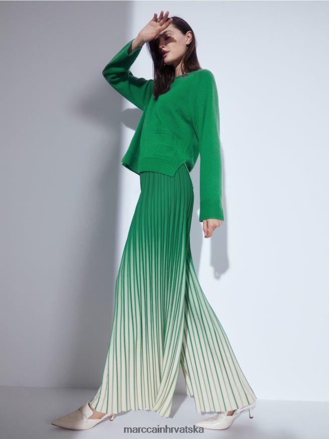 zelena mahovina Marc Cain plisirane hlače sa živim prijelazom boja odjeća 4D66P4719