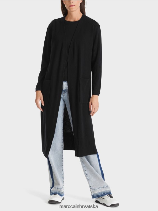 crno Marc Cain dugi pleteni "rethink together" kaput odjeća 4D66P4335