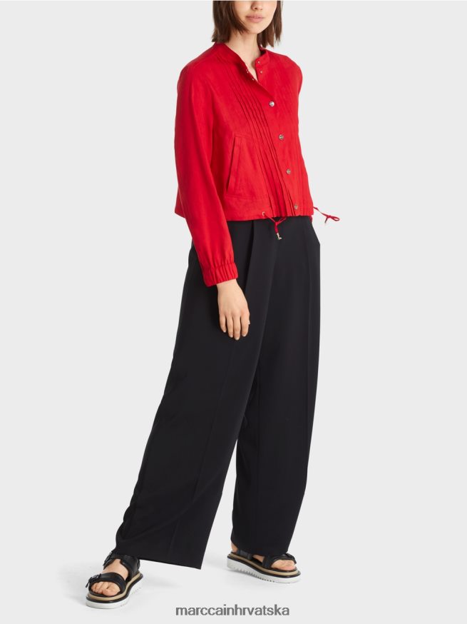 duboka crvena Marc Cain lanena jakna s podignutim ovratnikom odjeća 4D66P4356