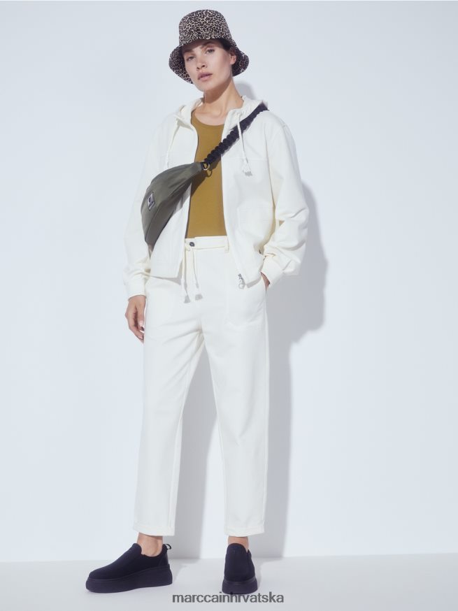 svijetli ekru Marc Cain jakna s kapuljačom od pamučnog žerseja odjeća 4D66P4410