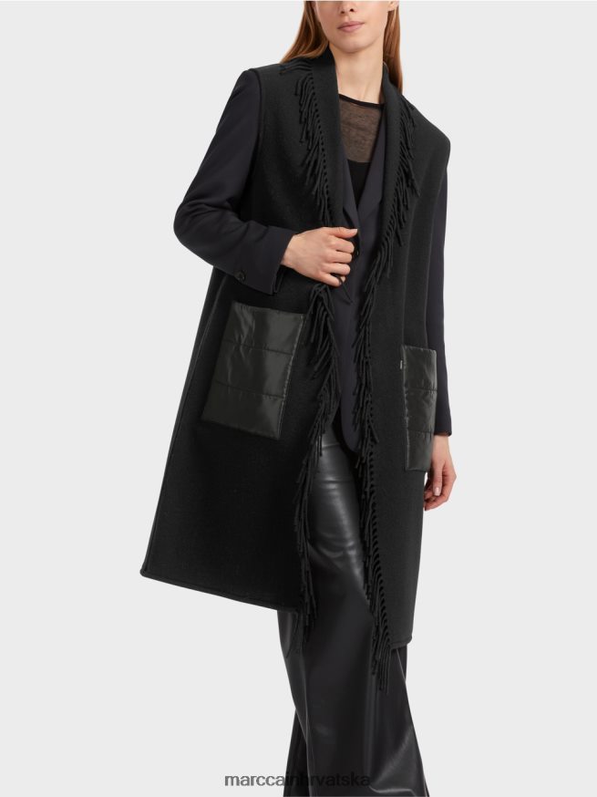 crno Marc Cain dugi prsluk s resama odjeća 4D66P4226