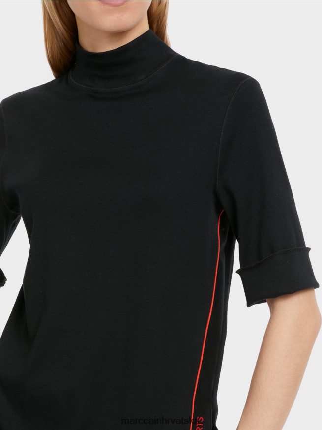 crno Marc Cain pamučna rebrasta košulja s uspravnim ovratnikom odjeća 4D66P41260