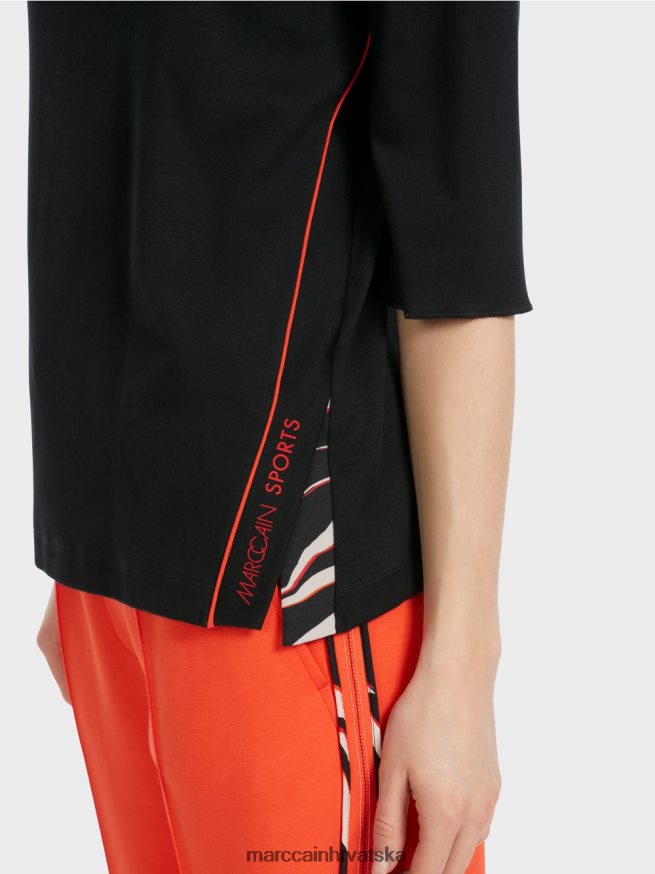 crno Marc Cain pamučna rebrasta košulja s uspravnim ovratnikom odjeća 4D66P41260