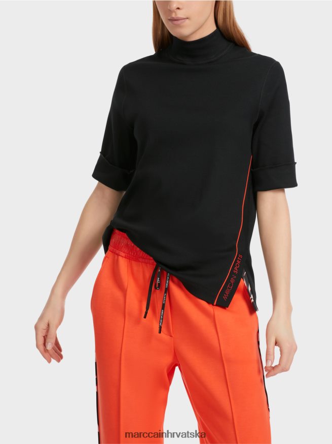 crno Marc Cain pamučna rebrasta košulja s uspravnim ovratnikom odjeća 4D66P41260