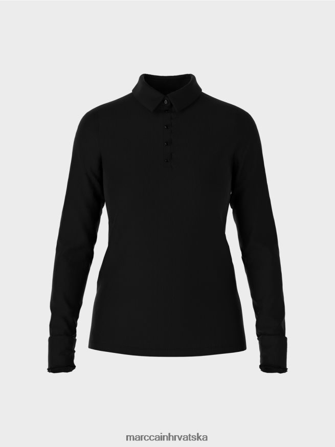 crno Marc Cain polo majica u rebrasti jersey odjeća 4D66P41270