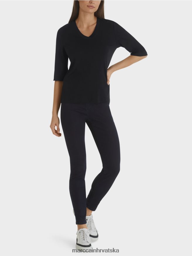 ponoćno plava Marc Cain pamučna rebrasta majica od žerseja odjeća 4D66P41460