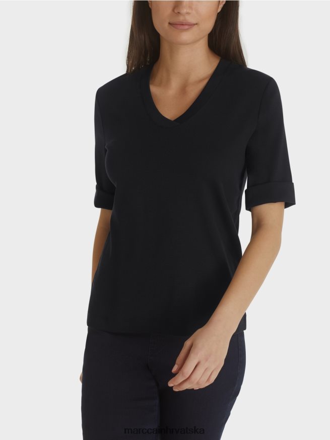 ponoćno plava Marc Cain pamučna rebrasta majica od žerseja odjeća 4D66P41460