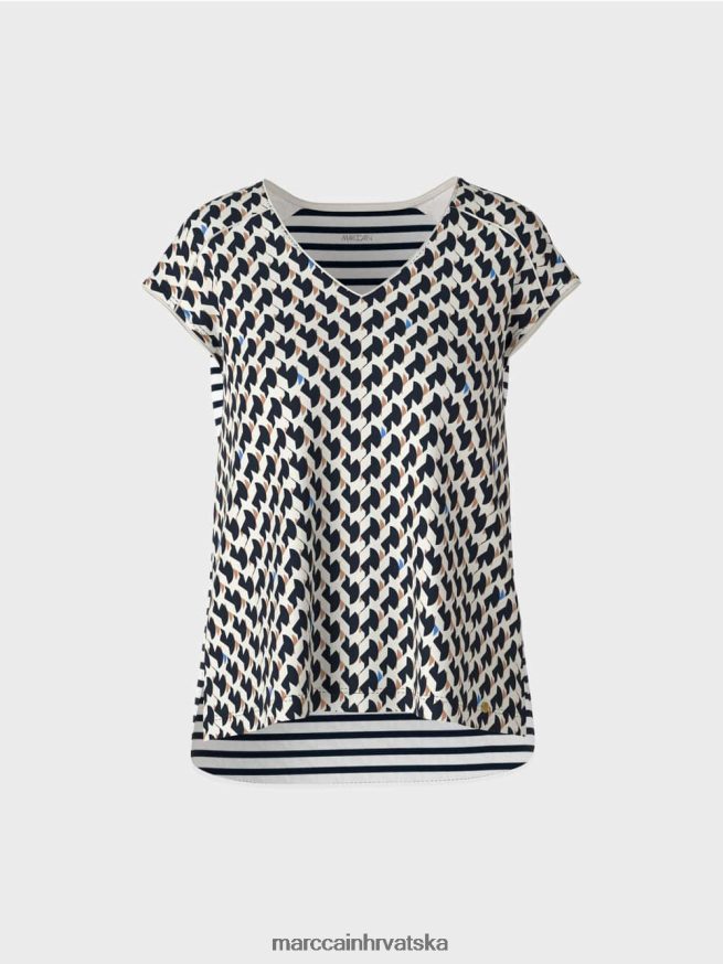 ponoćno plava Marc Cain rebrasta majica s miješanim uzorkom odjeća 4D66P41355