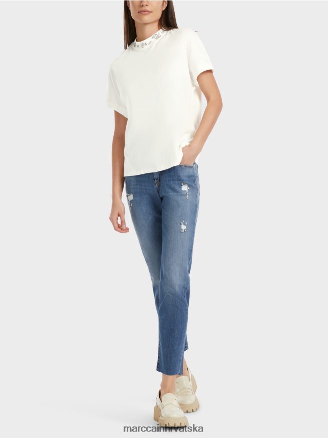 prljavo bijela Marc Cain majica kratkih rukava s ovratnikom s perlama odjeća 4D66P41285