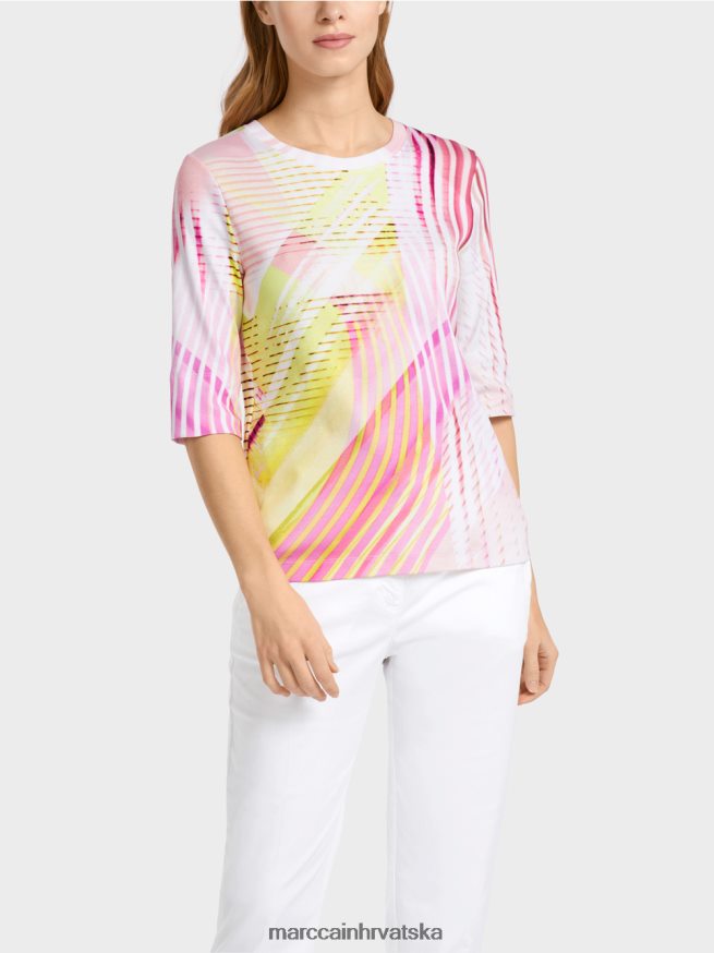 svijetla limetada Marc Cain majica kratkih rukava u prugastom uzorku odjeća 4D66P41382