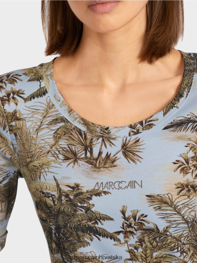 svijetlo puder plava Marc Cain majica s printom u finom rebrastom dizajnu odjeća 4D66P41412