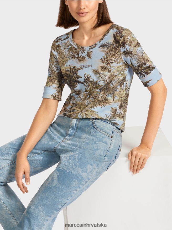svijetlo puder plava Marc Cain majica s printom u finom rebrastom dizajnu odjeća 4D66P41412